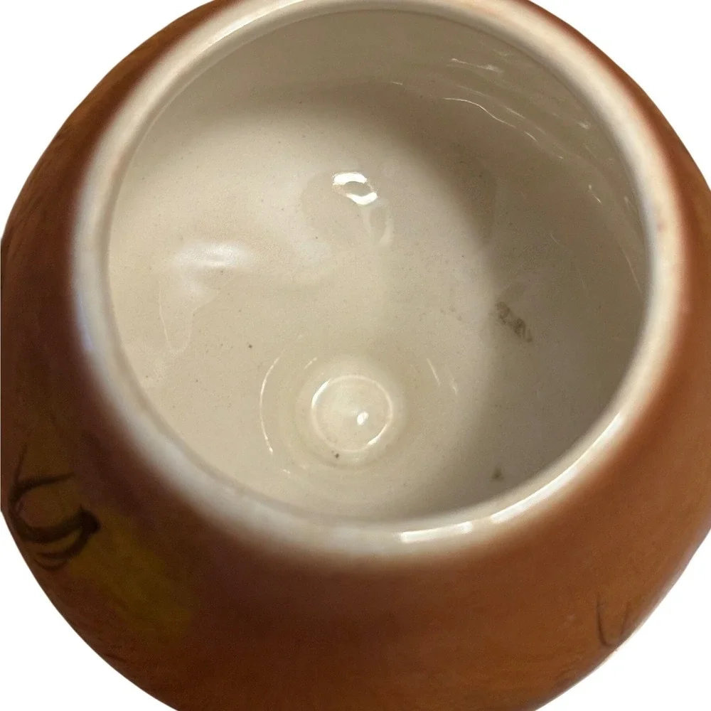 Vintage Hand Painted Portugal Ceramic Snifter Vase Rustic‎ Cottage Scene Brown